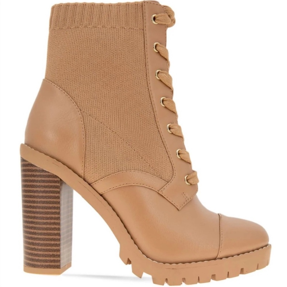BCBGeneration Tan Heeled Boots with Lace-Up Design